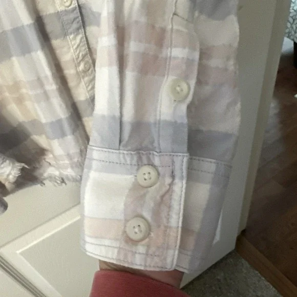 Free People Women's Fringed Plaid Button-Up Shirt Multicolor Size Large Pastel - Picture 3 of 11